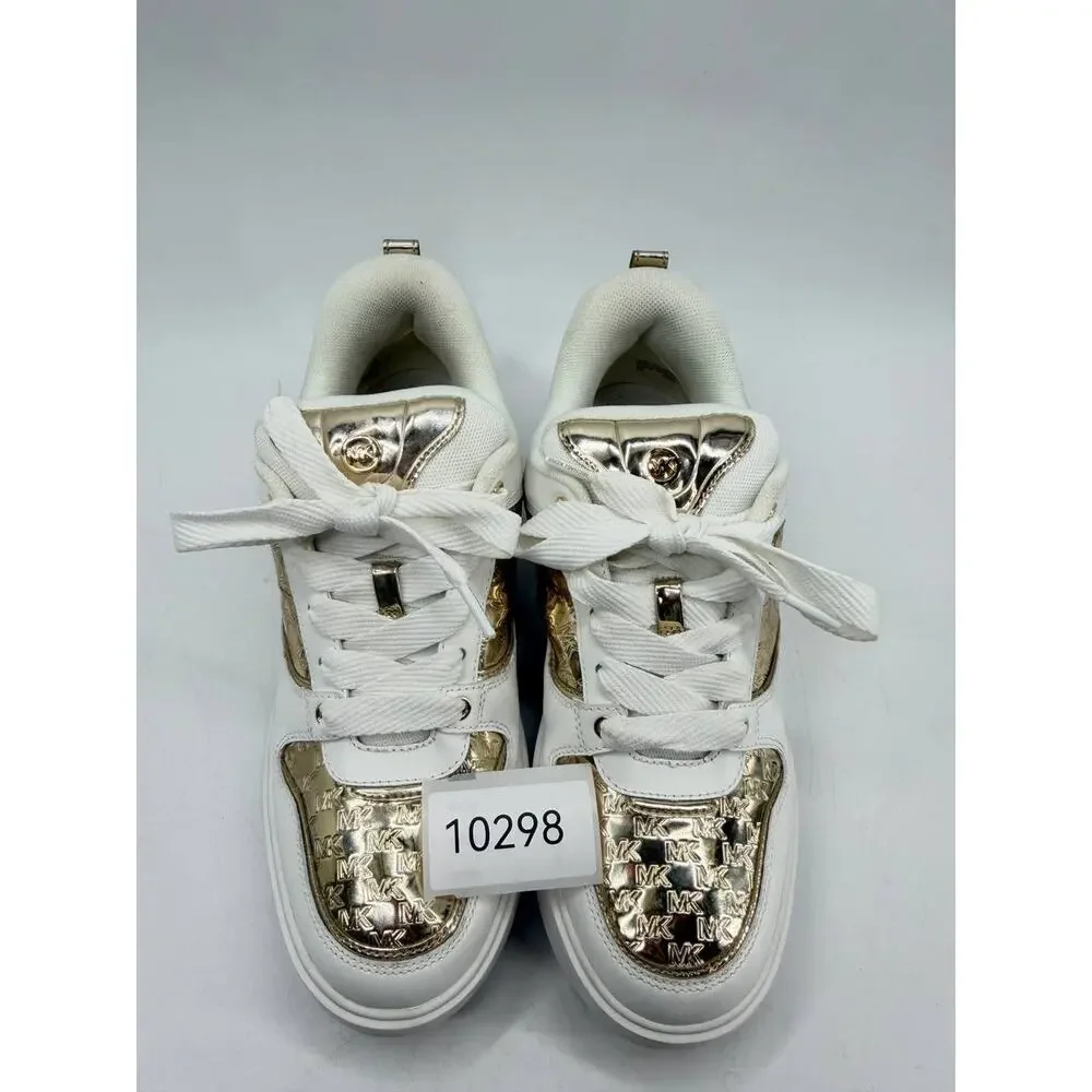 Michael Kors Sneakers White Gold Logo Lace Up Women's Size 11M Leather